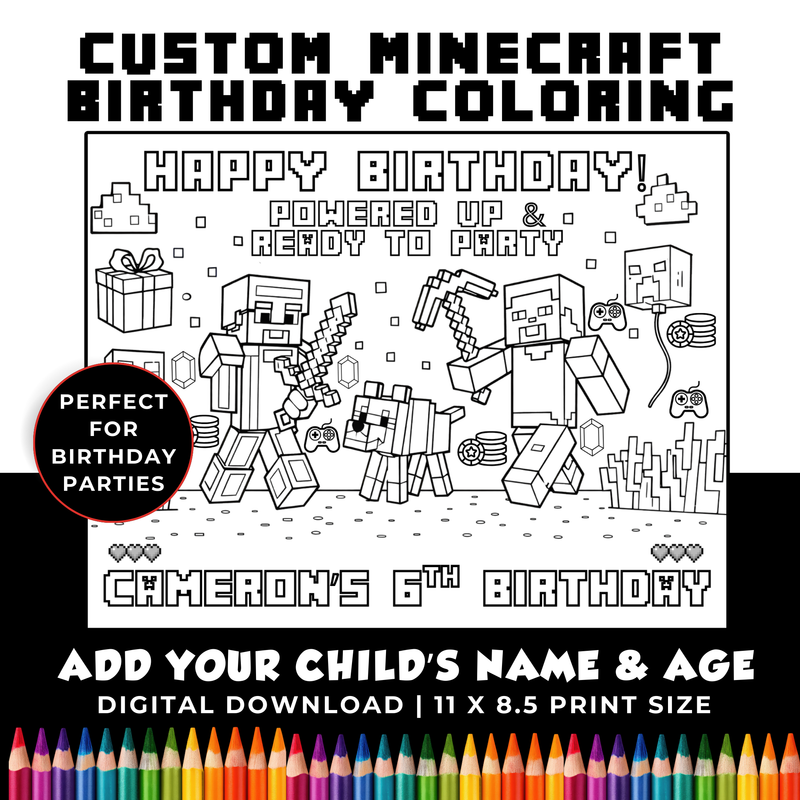 Custom Minecraft Birthday Coloring Page Printable 10 Year Old