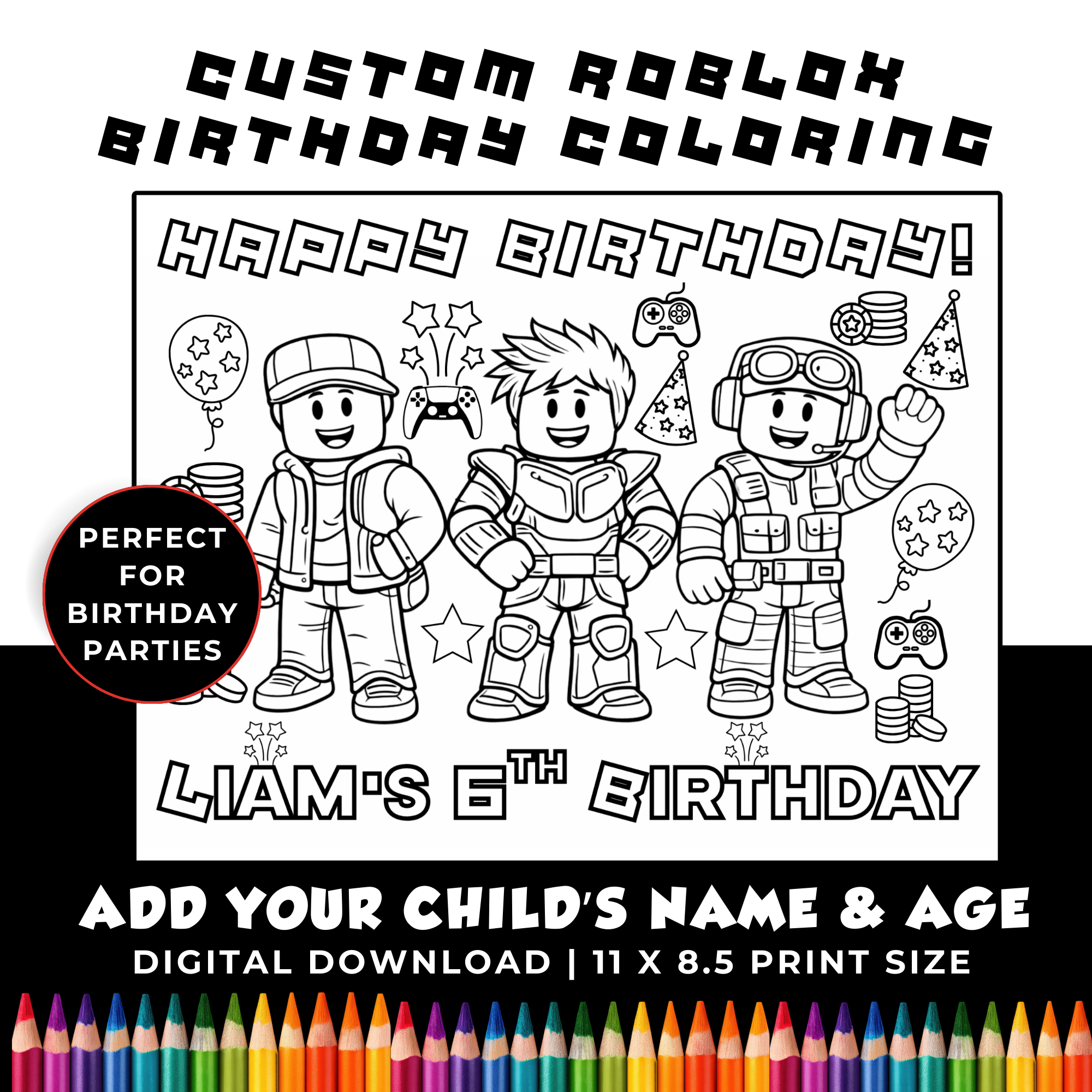 Custom Roblox Birhtday Coloring for Kids