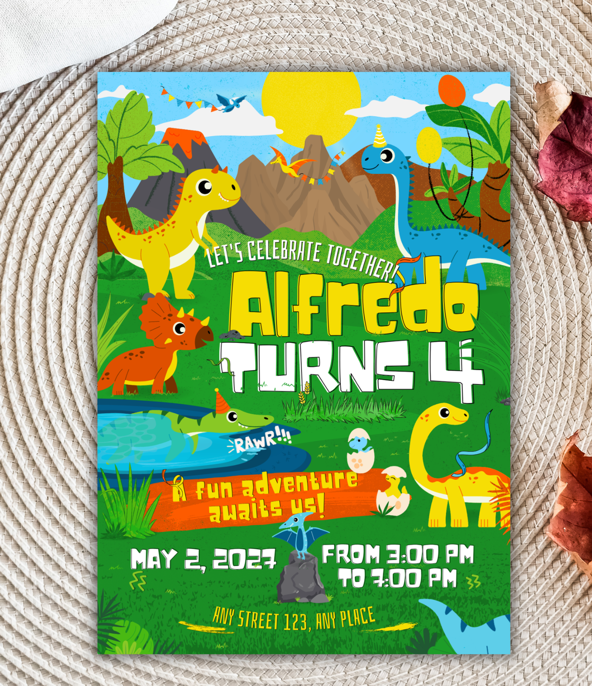 Dinosaur birthday invitation printable, invitation design