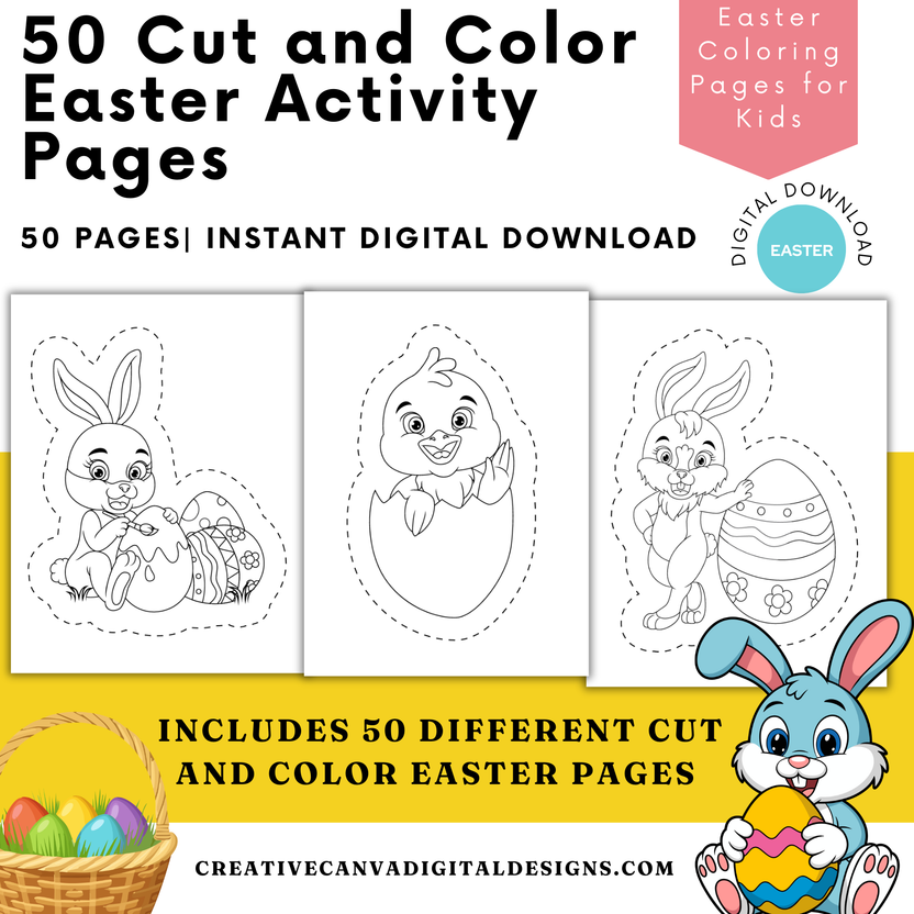 easter cut and color printables for kids bunny worksheets