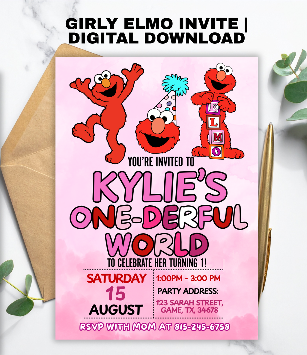 Elmo First Birthday Invitation | One-derful World 1st Birthday Invite