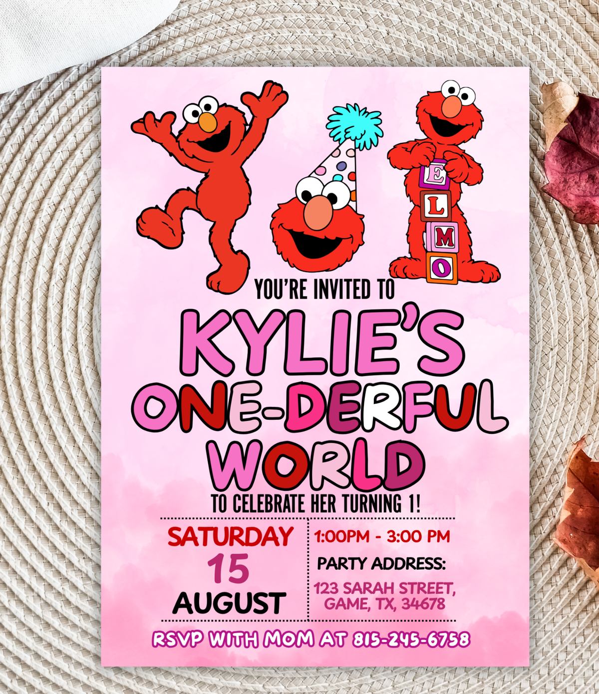 Elmo First Birthday Invitation | One-derful World 1st Birthday Invite
