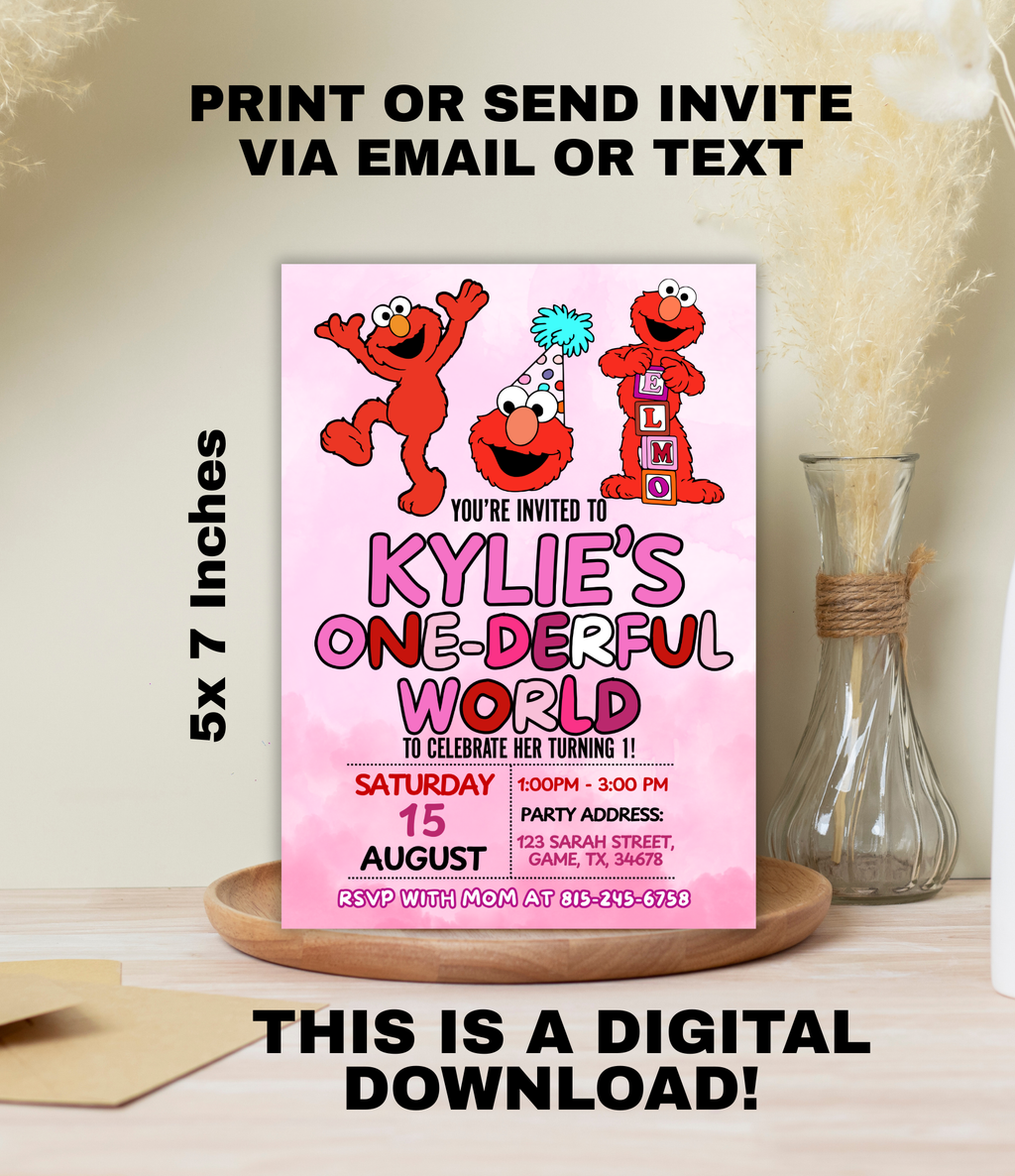 Elmo First Birthday Invitation | One-derful World 1st Birthday Invite