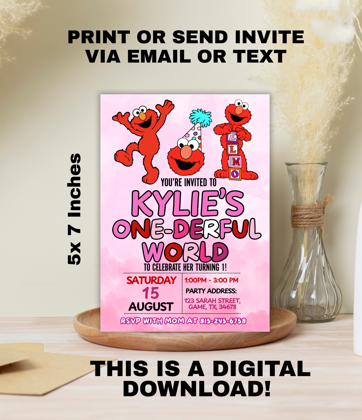 Elmo First Birthday Invitation | One-derful World 1st Birthday Invite