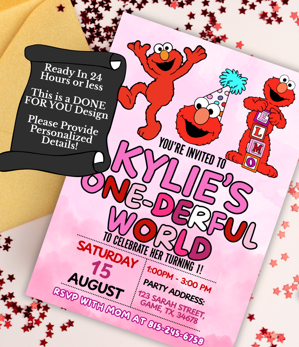 Elmo First Birthday Invitation | One-derful World 1st Birthday Invite