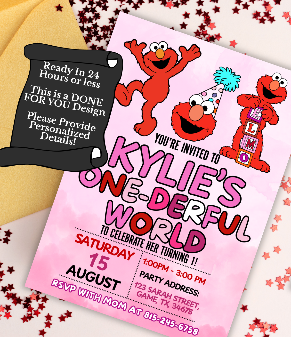 Elmo First Birthday Invitation | One-derful World 1st Birthday Invite