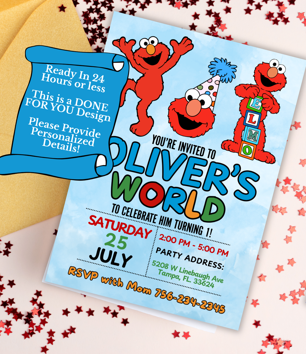 Elmo Birthday Invitation for Boys | Personalized Birthday Invite | Custom Kids Party Invitation | Ready in 24 Hours