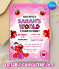 Custom Girly Elmo Birthday Invitation Template  | Sesame Street Birthday Party Canva Invite Template
