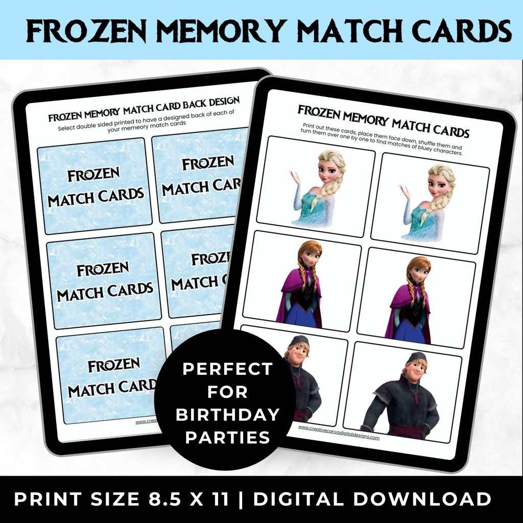 Frozen Memory Match Game Printable | Frozen Birthday Party Game for Kids |Screen-Free Game