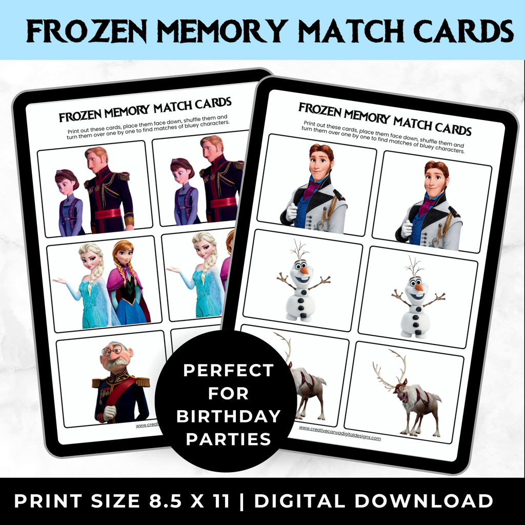 Frozen Memory Match Game Printable | Frozen Birthday Party Game for Kids |Screen-Free Game