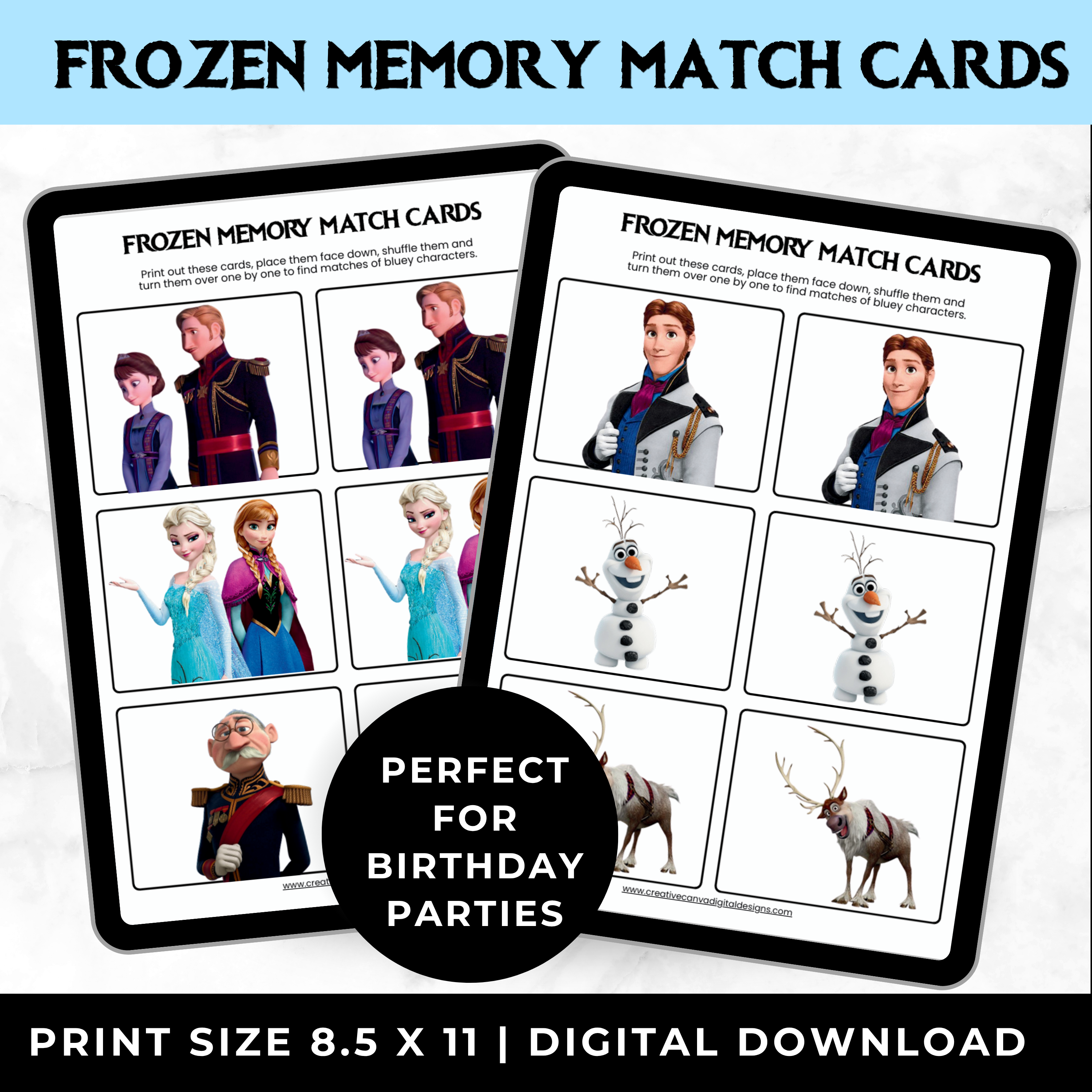 Frozen Memory Match Game Printable | Frozen Birthday Party Game for Kids |Screen-Free Game