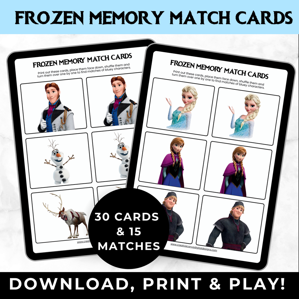 Frozen Memory Match Game Printable | Frozen Birthday Party Game for Kids |Screen-Free Game