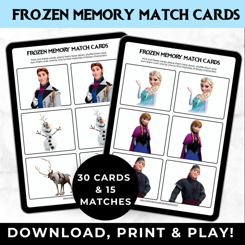 Frozen Memory Match Game Printable Girls Party