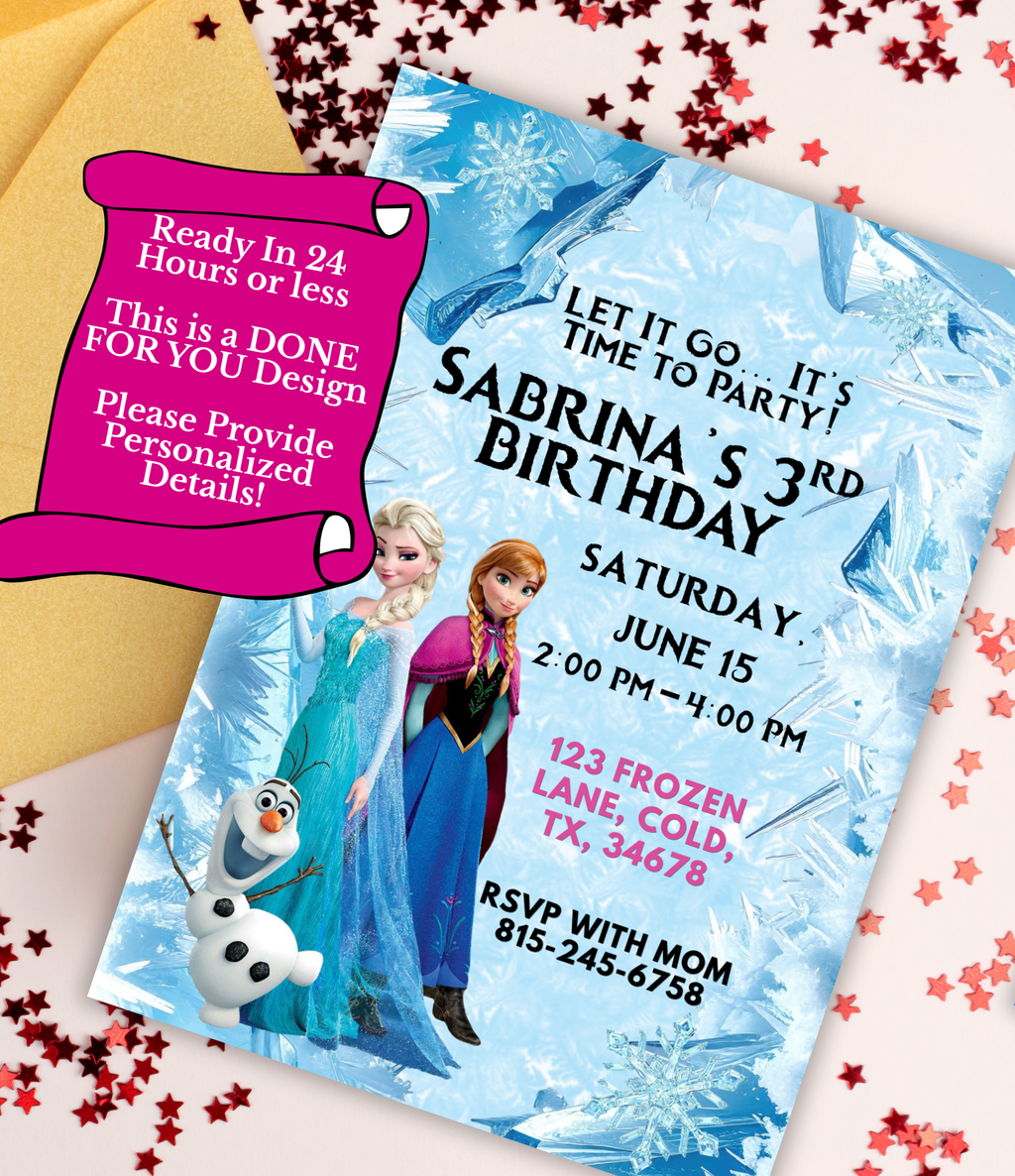 Frozen Birthday Invitation | Frozen Theme Party Invite for Girls | Toddler Birthday Invite