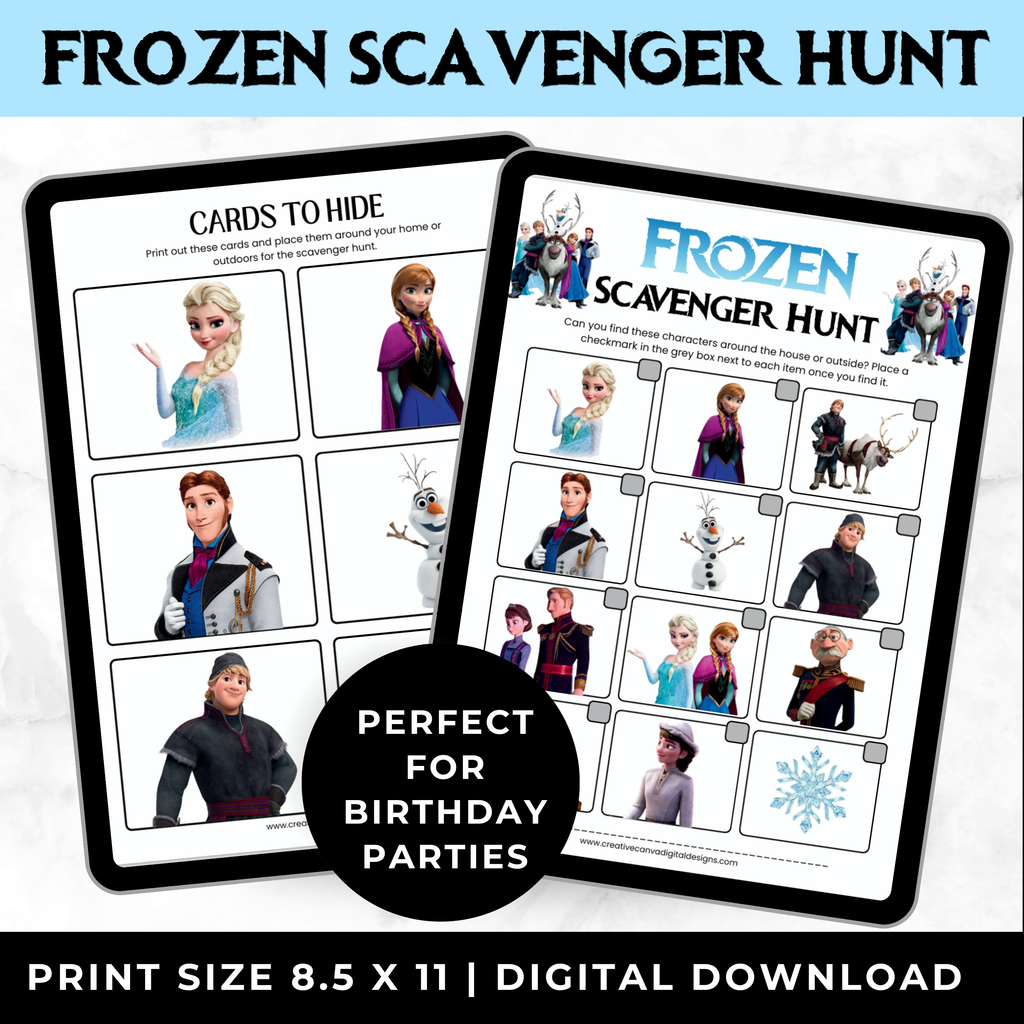 Frozen Scavenger Hunt Printable | Frozen Birthday Party Game for Kids | Indoor Treasure Hunt