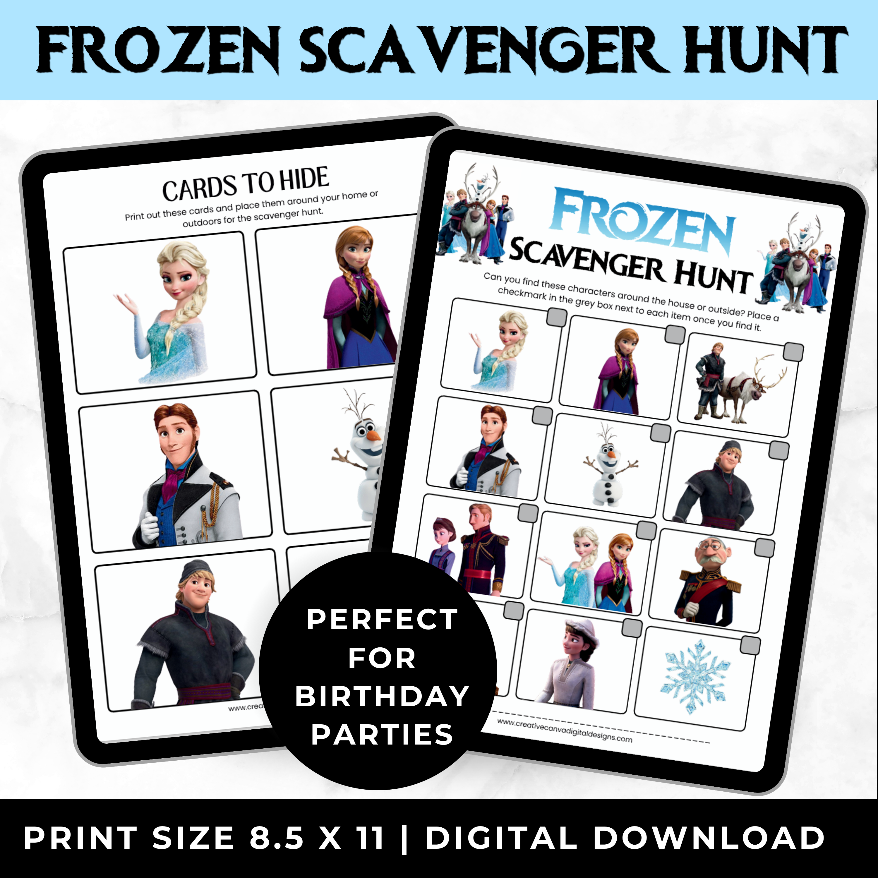 Frozen Scavenger Hunt Printable | Frozen Birthday Party Game for Kids | Indoor Treasure Hunt