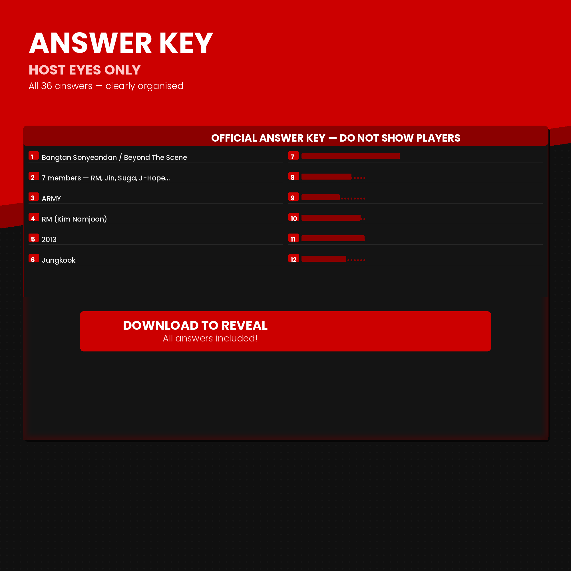 BTS Trivia Game Printable | Who Knows BTS Best | Bts Party Game | KPop Quiz | BTS Birthday Party Activity | Instant Download