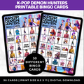 K-Pop Demon Hunter Bingo Cards | Teen Birthday Party Game