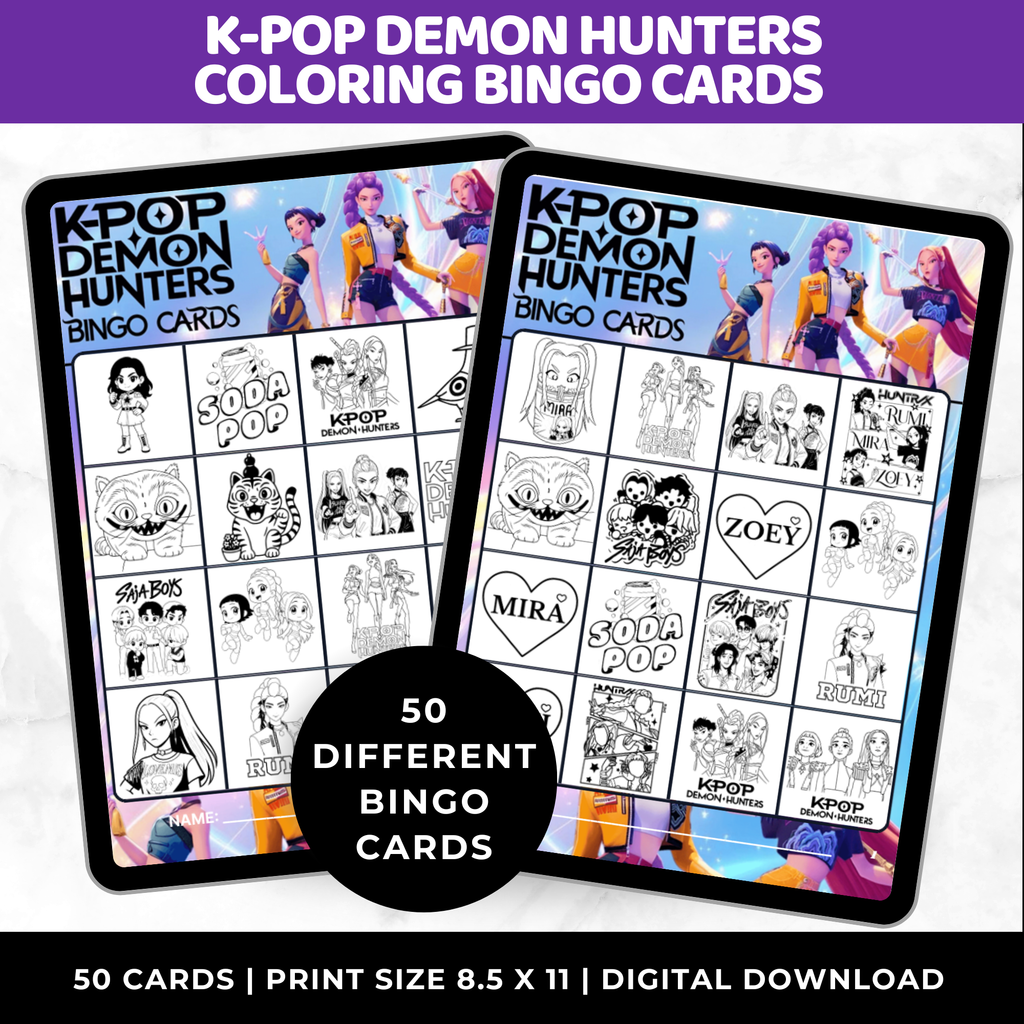K-Pop Demon Hunter Coloring Bingo Cards | K-Pop Coloring Activity