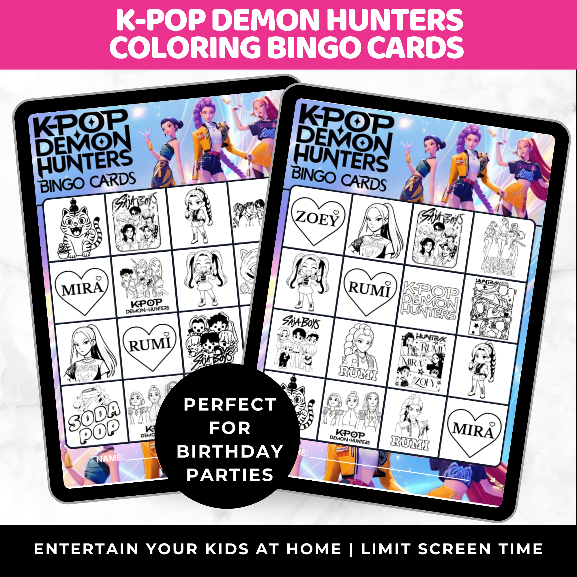 K-Pop Demon Hunter Coloring Bingo Cards | K-Pop Coloring Activity