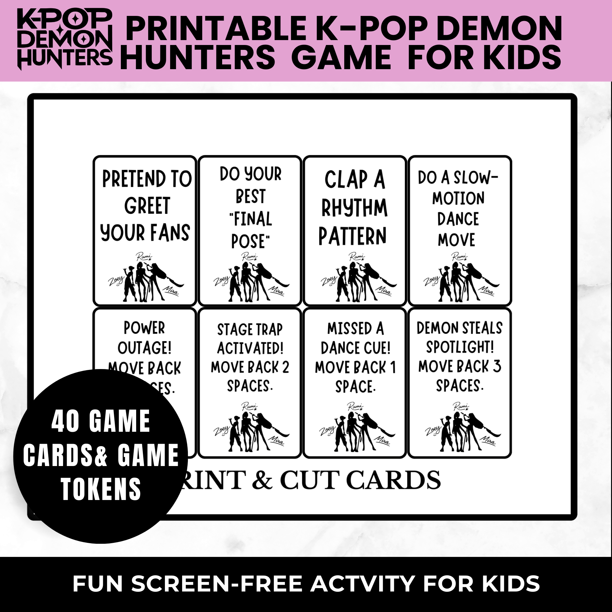 K-Pop Demon Hunter Printable Board Game – Kids Birthday Party Game