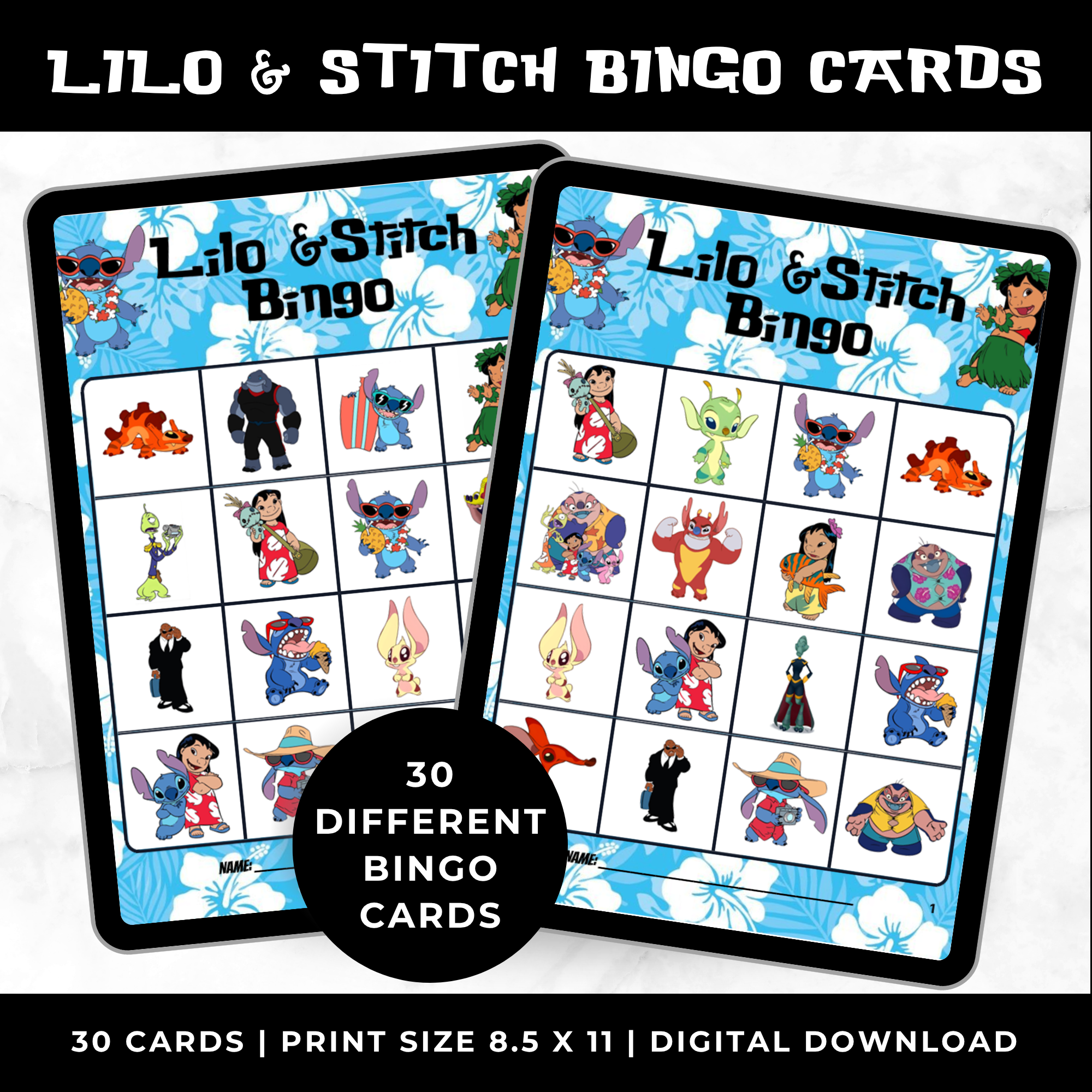 Lilo and Stitch Bingo Cards Printable | Stitch Birthday Party Game for Kids |Instant Download Party Activity