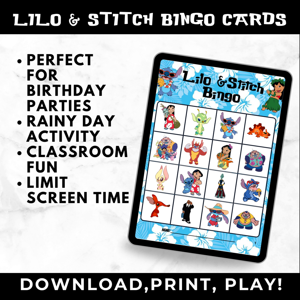 Lilo and Stitch Bingo Cards Printable | Stitch Birthday Party Game for Kids |Instant Download Party Activity