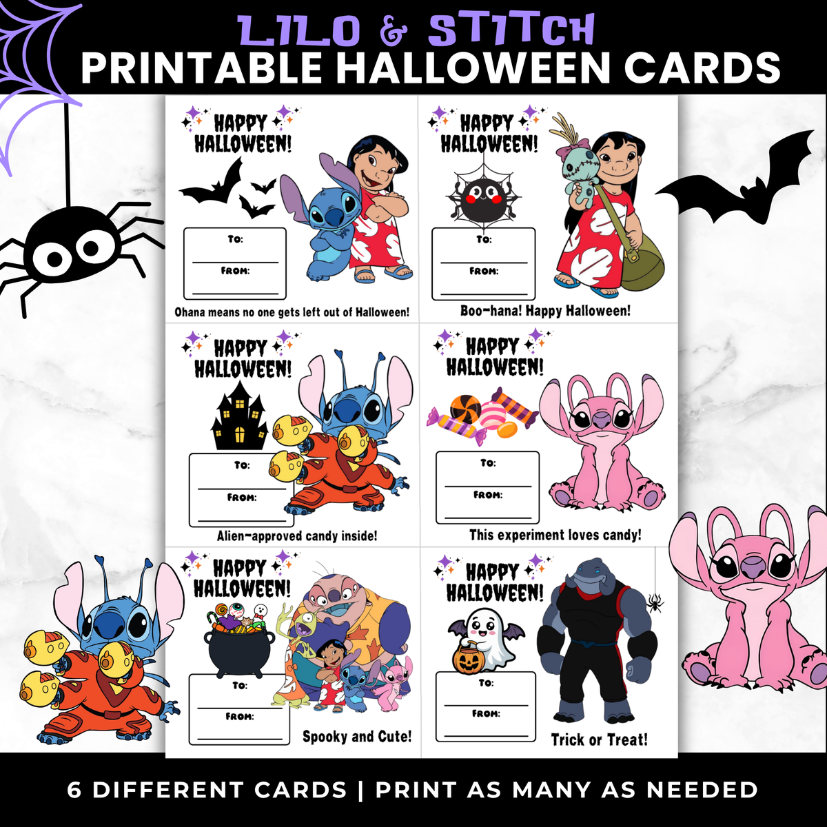 Lilo & Stitch treat cards printable, card design