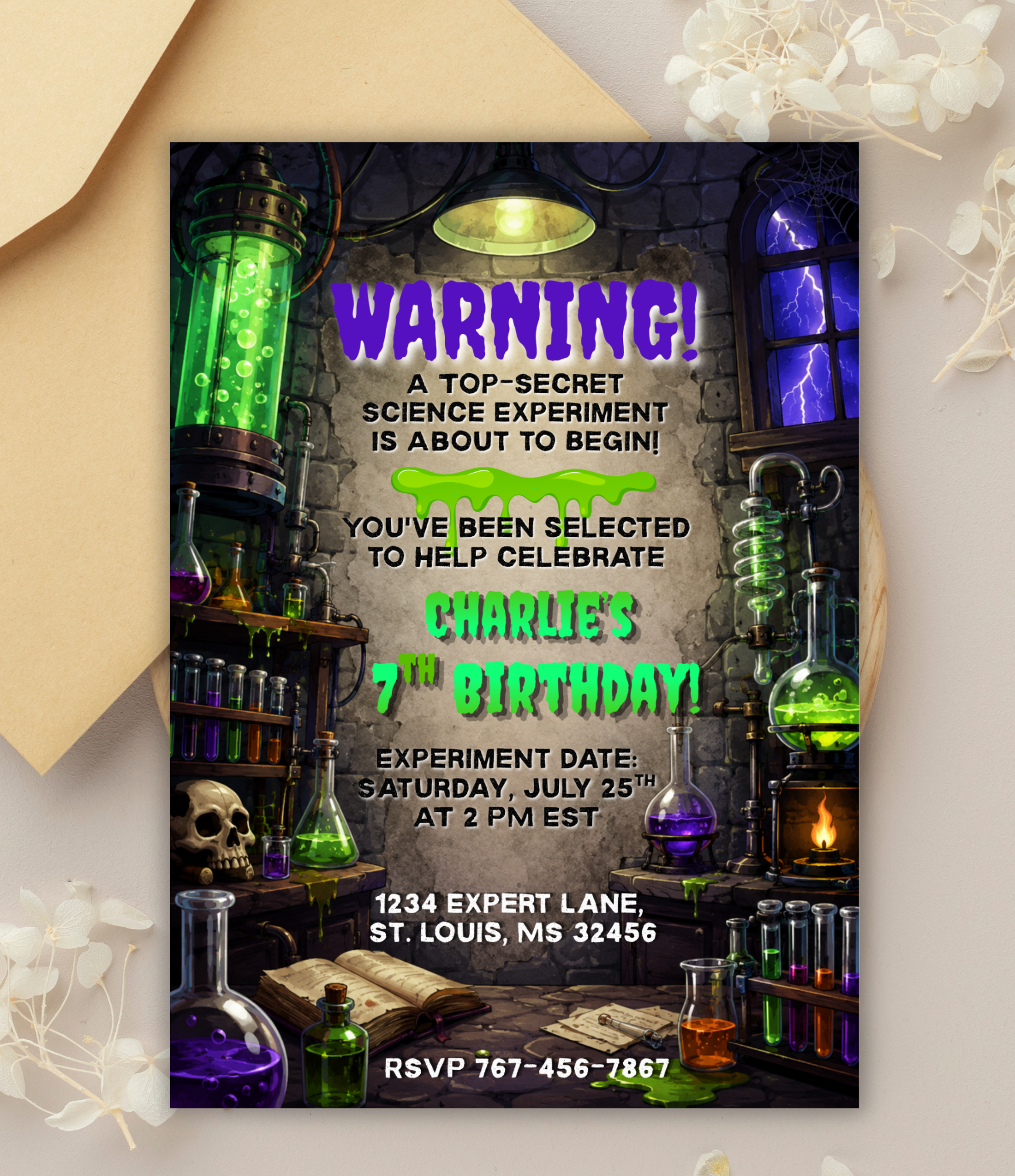 Mad Scientist Birthday Invitation | Science Birthday Party Invite | Editable Canva Template or Personalized Digital Invite