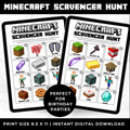 Minecraft Scavenger Hunt Printable Game for Kids | Birthday Party Treasure Hunt | Classroom Activity | Instant Digital Download