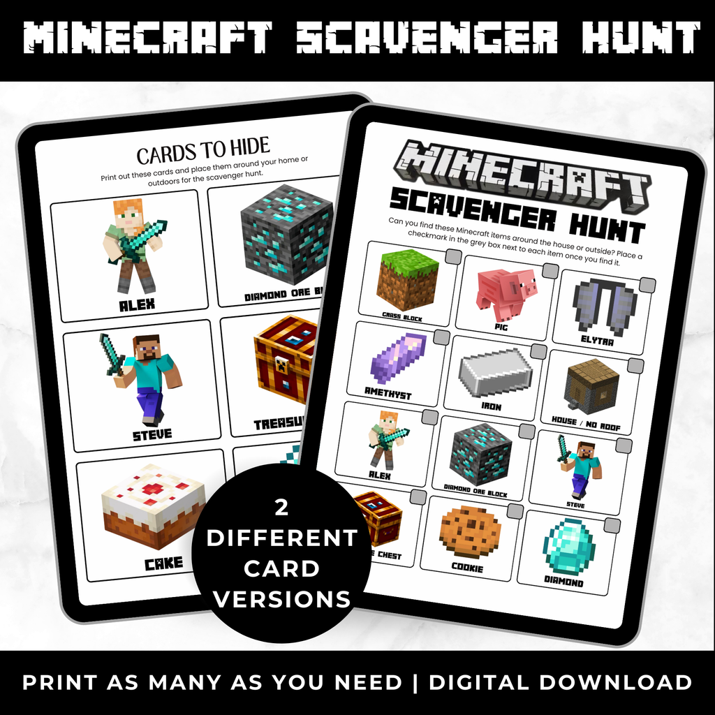 Minecraft Scavenger Hunt Printable Game for Kids | Birthday Party Treasure Hunt | Classroom Activity | Instant Digital Download