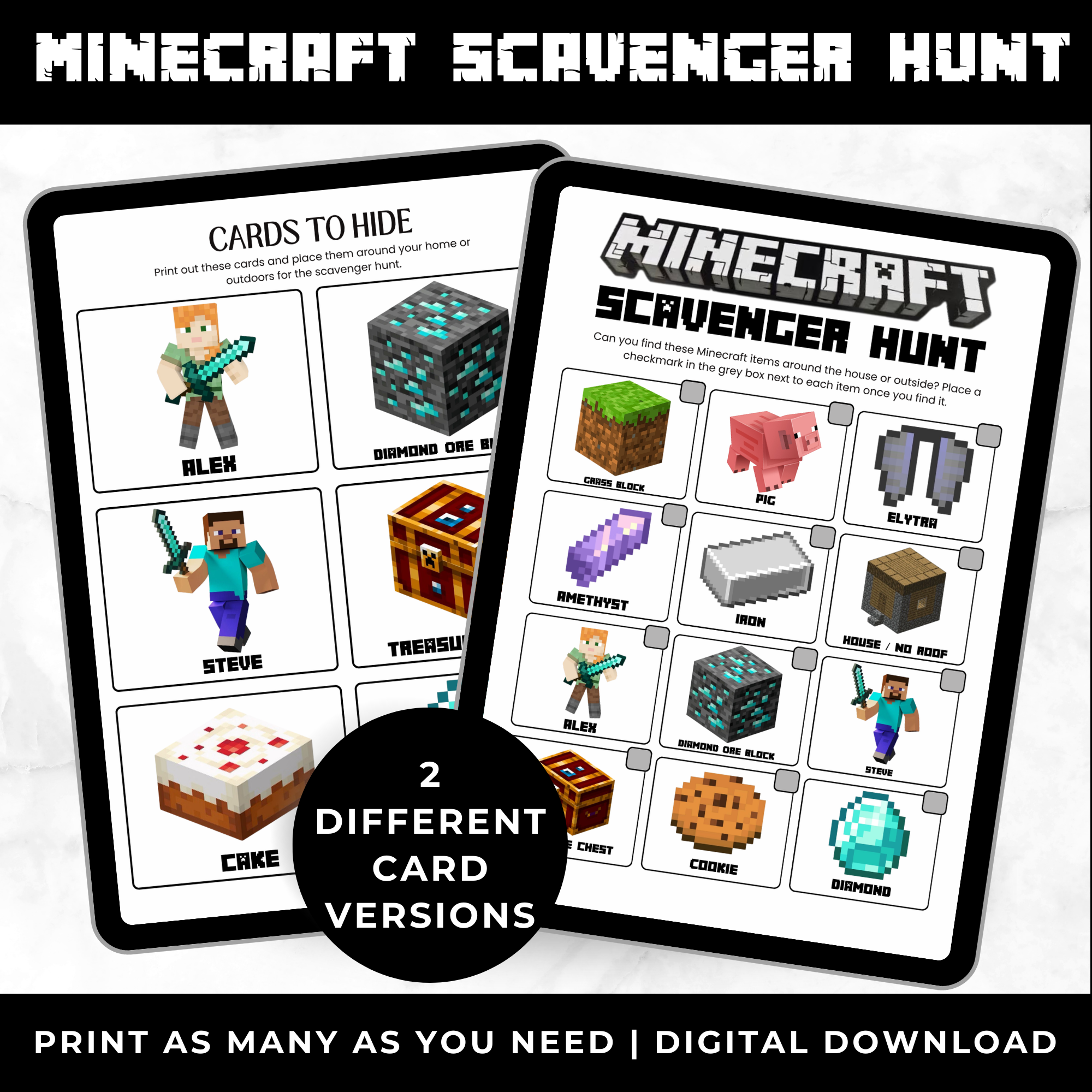 Minecraft Scavenger Hunt Printable Game for Kids | Birthday Party Treasure Hunt | Classroom Activity | Instant Digital Download