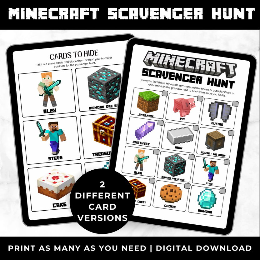 Minecraft Indoor Scavenger Hunt Printable