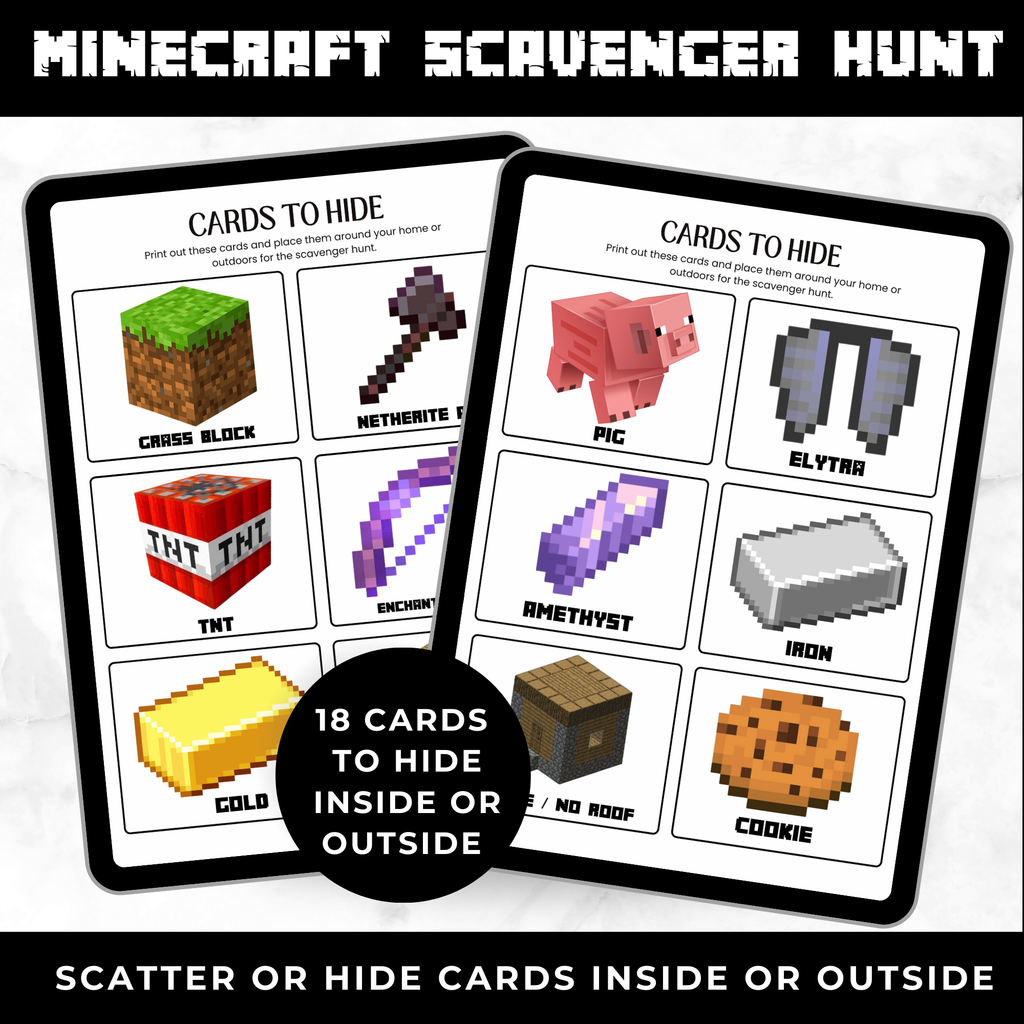 Minecraft Scavenger Hunt Printable Game for Kids | Birthday Party Treasure Hunt | Classroom Activity | Instant Digital Download