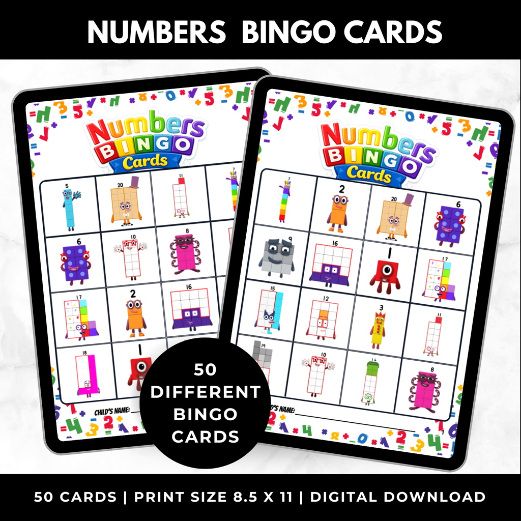 Number Blocks Birthday Game Bingo Cards