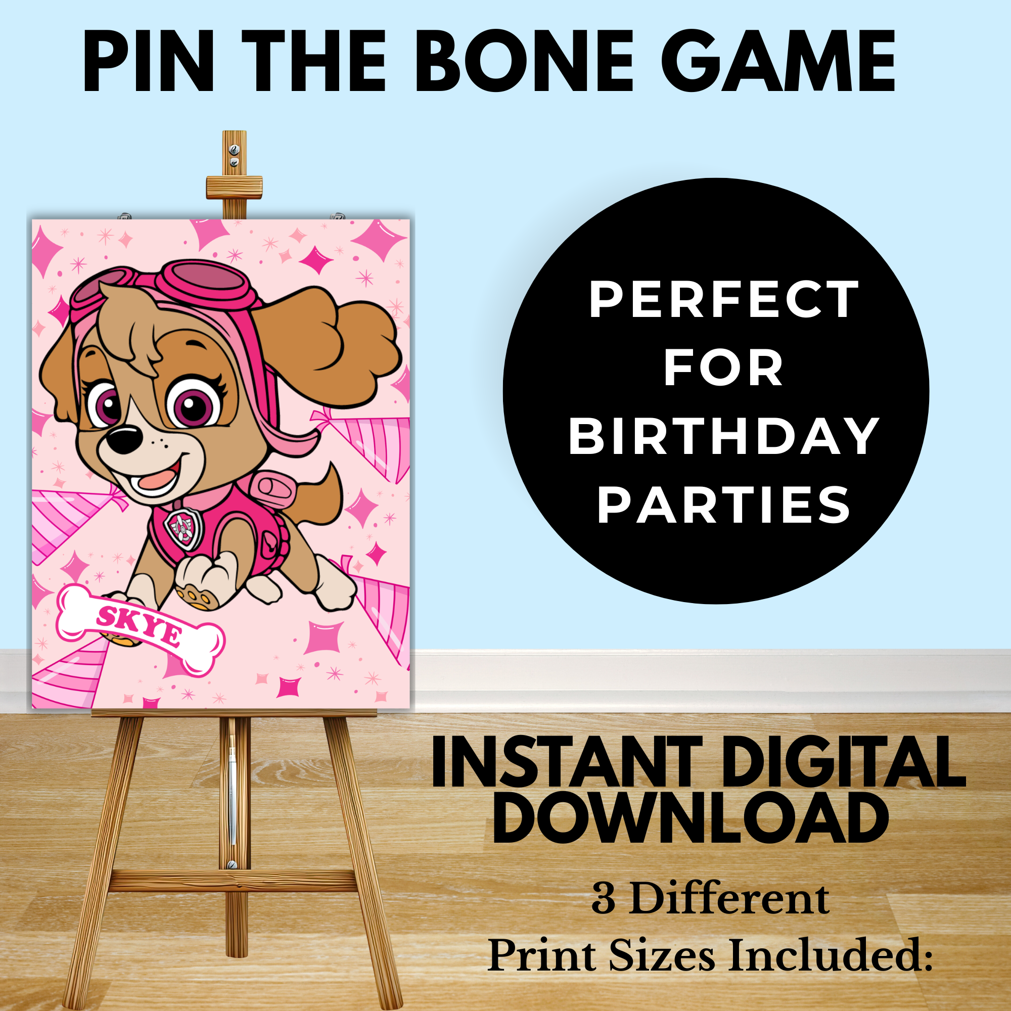 Skye Patrol Pin the Tail Game Printable | Paw Patrol Birthday Party Game for Kids