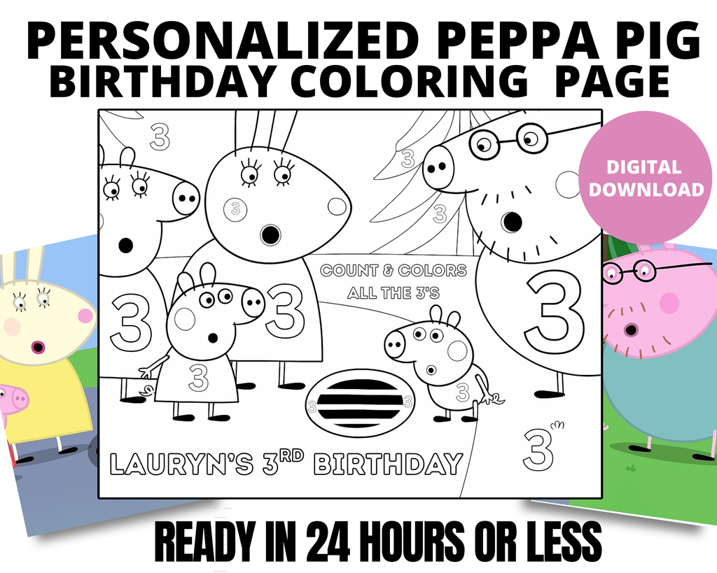 Custom Peppa Pig Birthday Coloring Page | Peppa Party Favor Printable