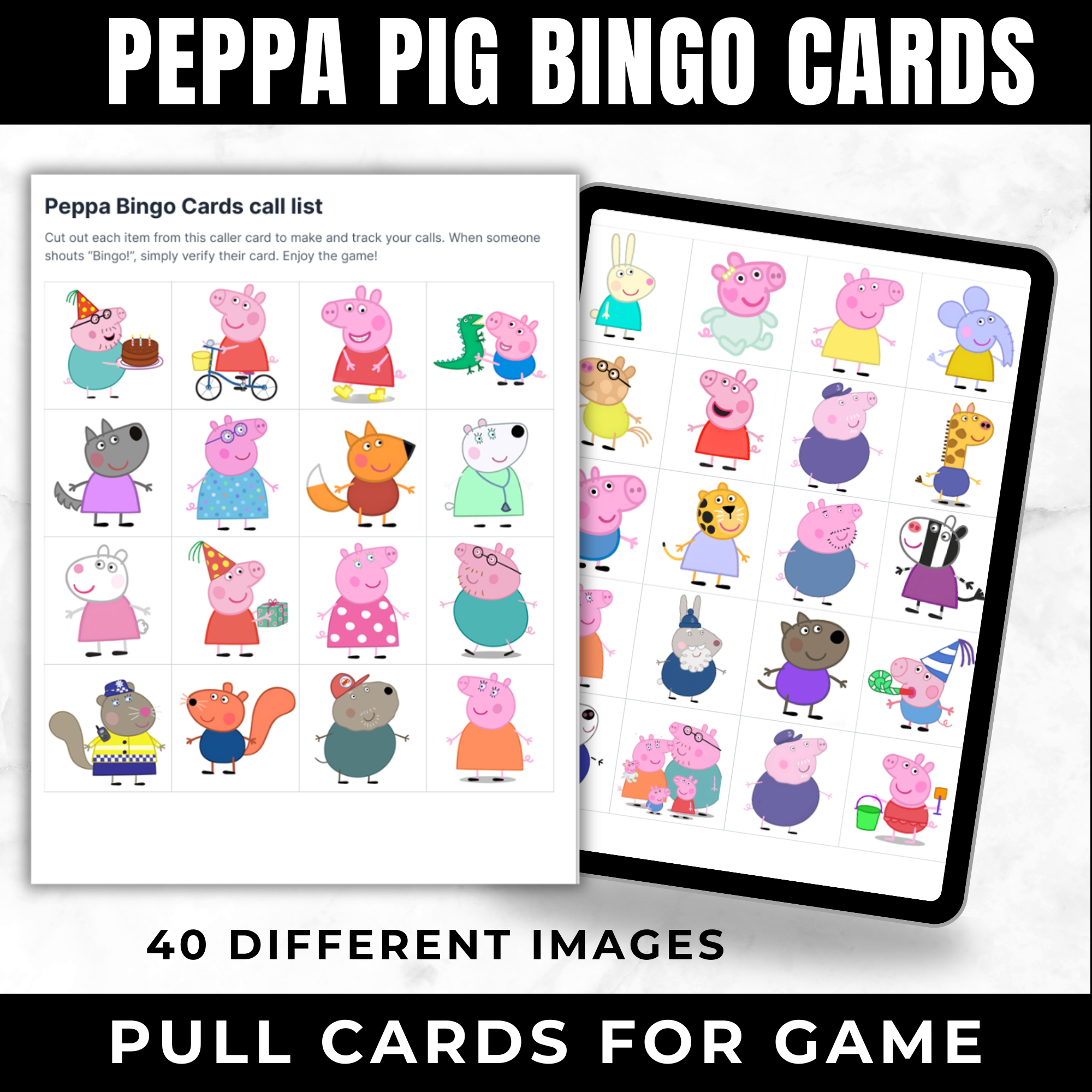 Peppa Pig Bingo Cards Printable | Peppa Pig Birthday Party Game for Kids | 30 Unique Bingo Cards | Classroom Activity | Instant Download