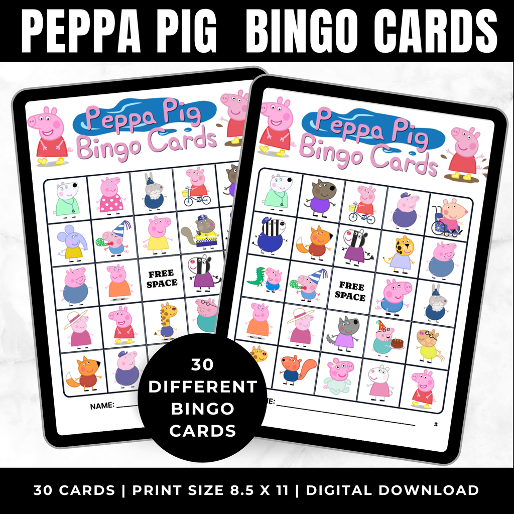 Peppa Pig Bingo Cards Printable | Peppa Pig Birthday Party Game for Kids | 30 Unique Bingo Cards | Classroom Activity | Instant Download