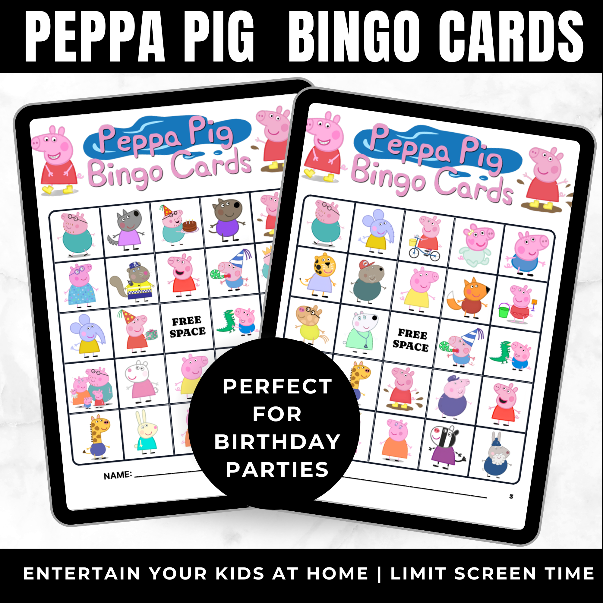Peppa Pig Bingo Cards Printable | Peppa Pig Birthday Party Game for Kids | 30 Unique Bingo Cards | Classroom Activity | Instant Download