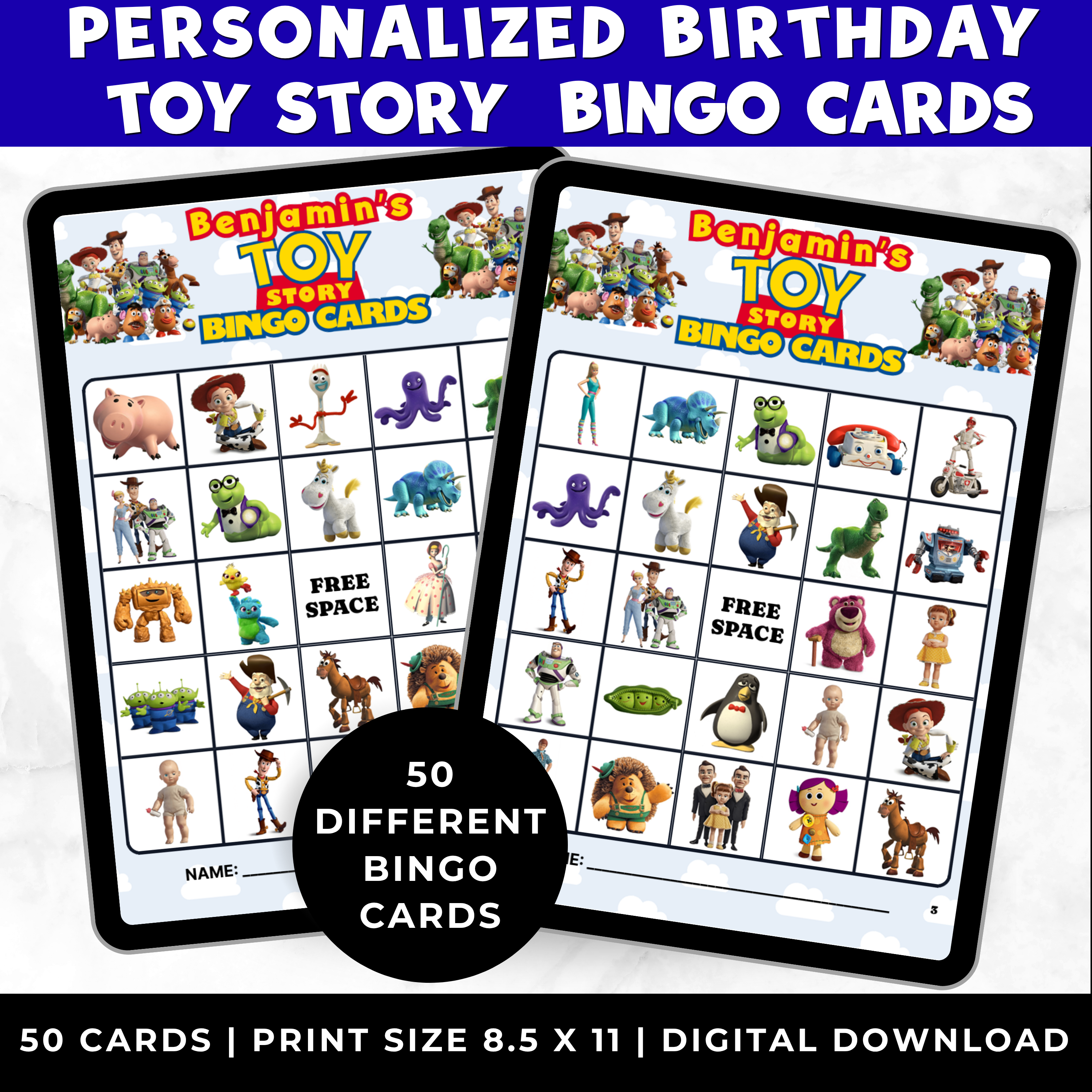 Personalized Toy Story Bingo Cards Printable | Toy Story Birthday Party Game