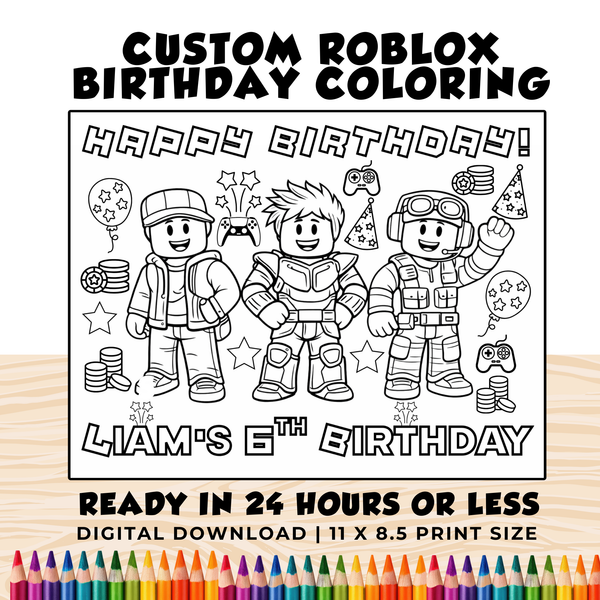 Custom Roblox Birthday Coloring Pages for Kids Printable Activity