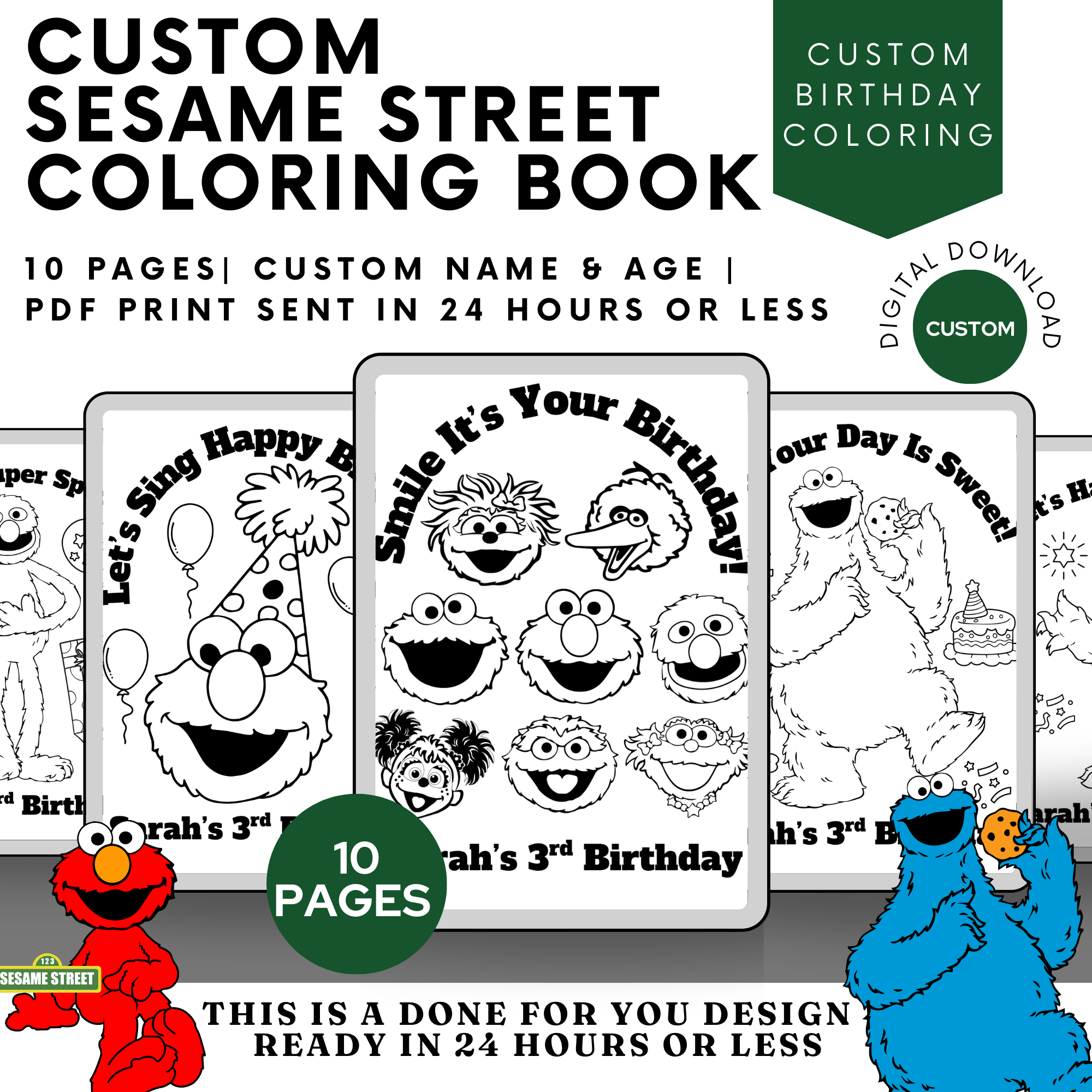 Personalized Elmo Birthday Coloring Book | Custom Kids Printable