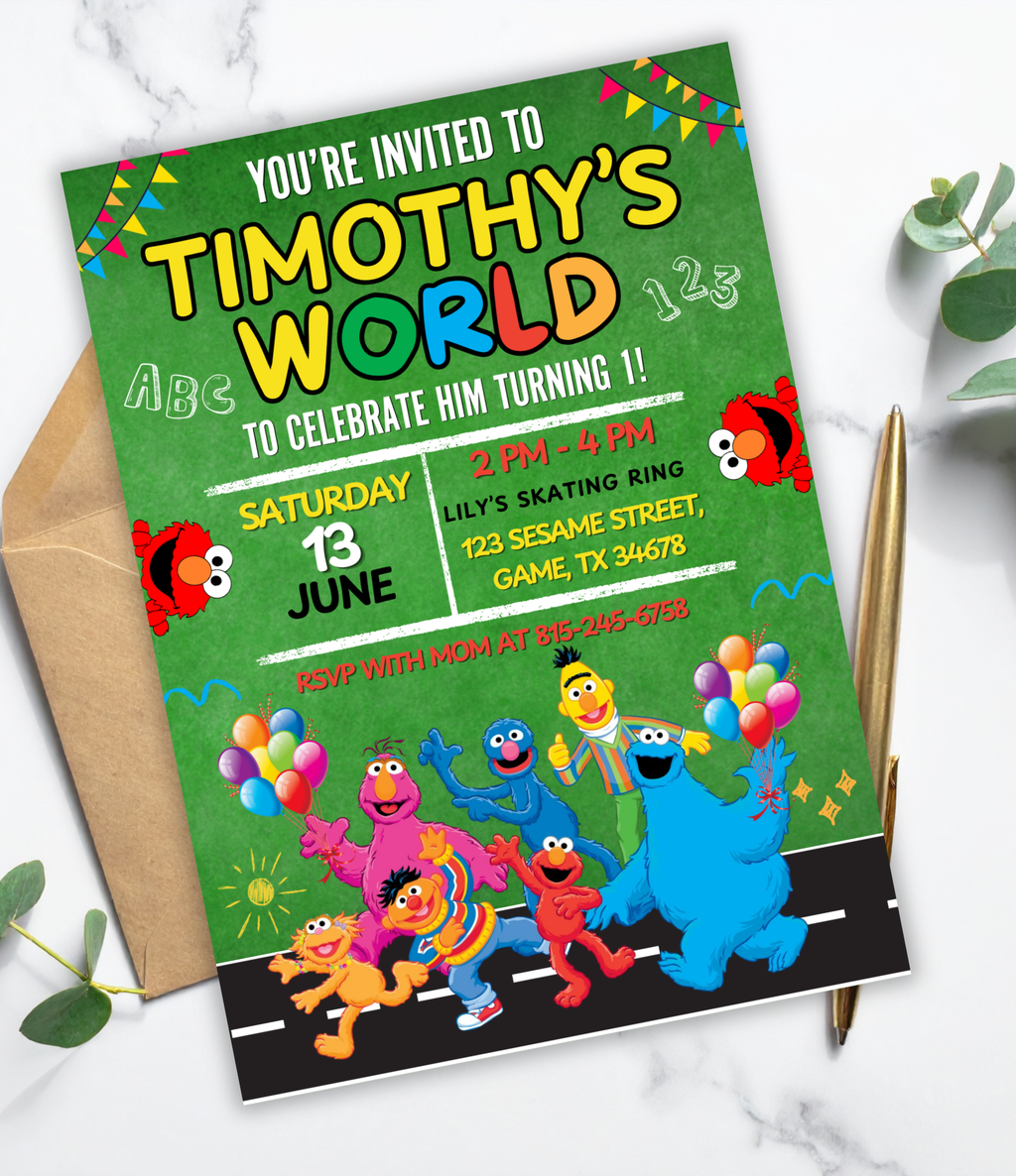 Personalized Sesame Street Birthday Invitation for Kids | Elmo Birthday Party Invite | Custom 1st Birthday Invitation
