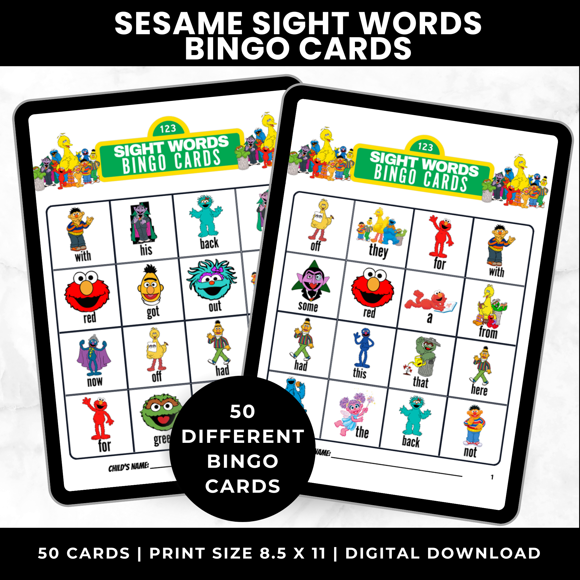 Sesame Street Sight Word Bingo Game