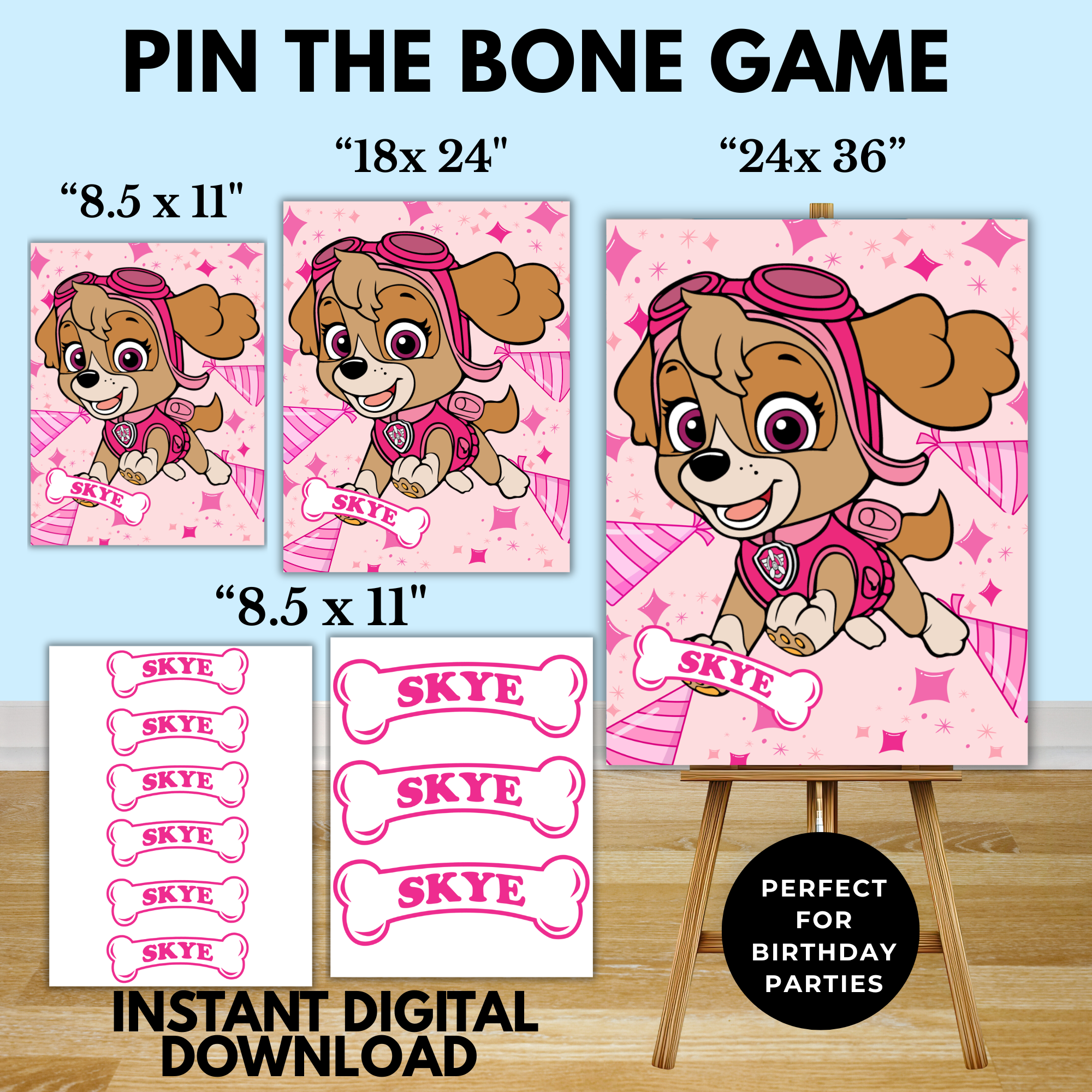 Skye Patrol Pin the Tail Game Printable | Paw Patrol Birthday Party Game for Kids