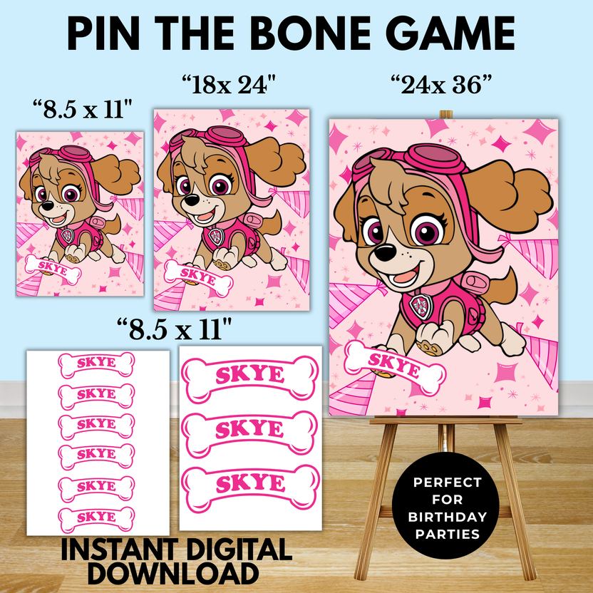 Chase Paw Patrol Pin the Bone Game Printable Girls Birthday Party