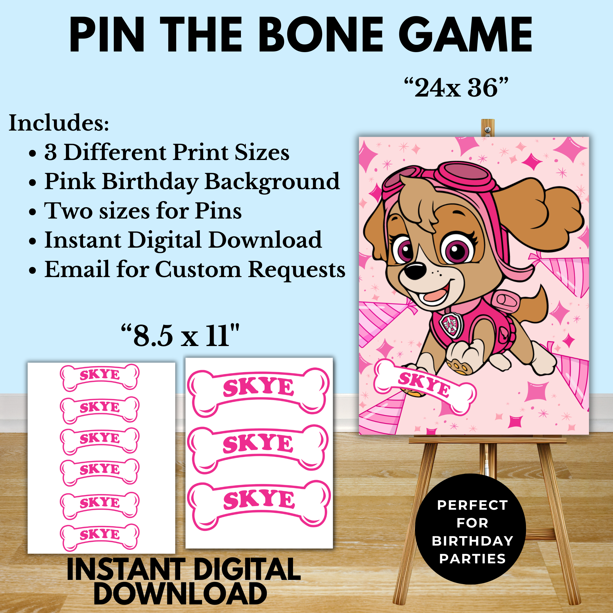Skye Patrol Pin the Tail Game Printable | Paw Patrol Birthday Party Game for Kids