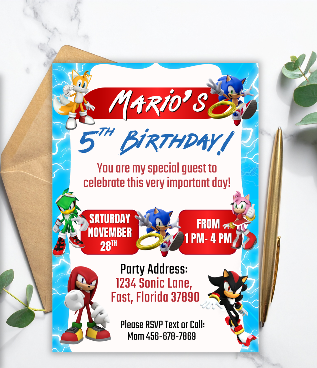 Sonic Birthday Invitation for Boys | Personalized Sonic Party Invite | Editable Canva Template or Custom Digital Invitation