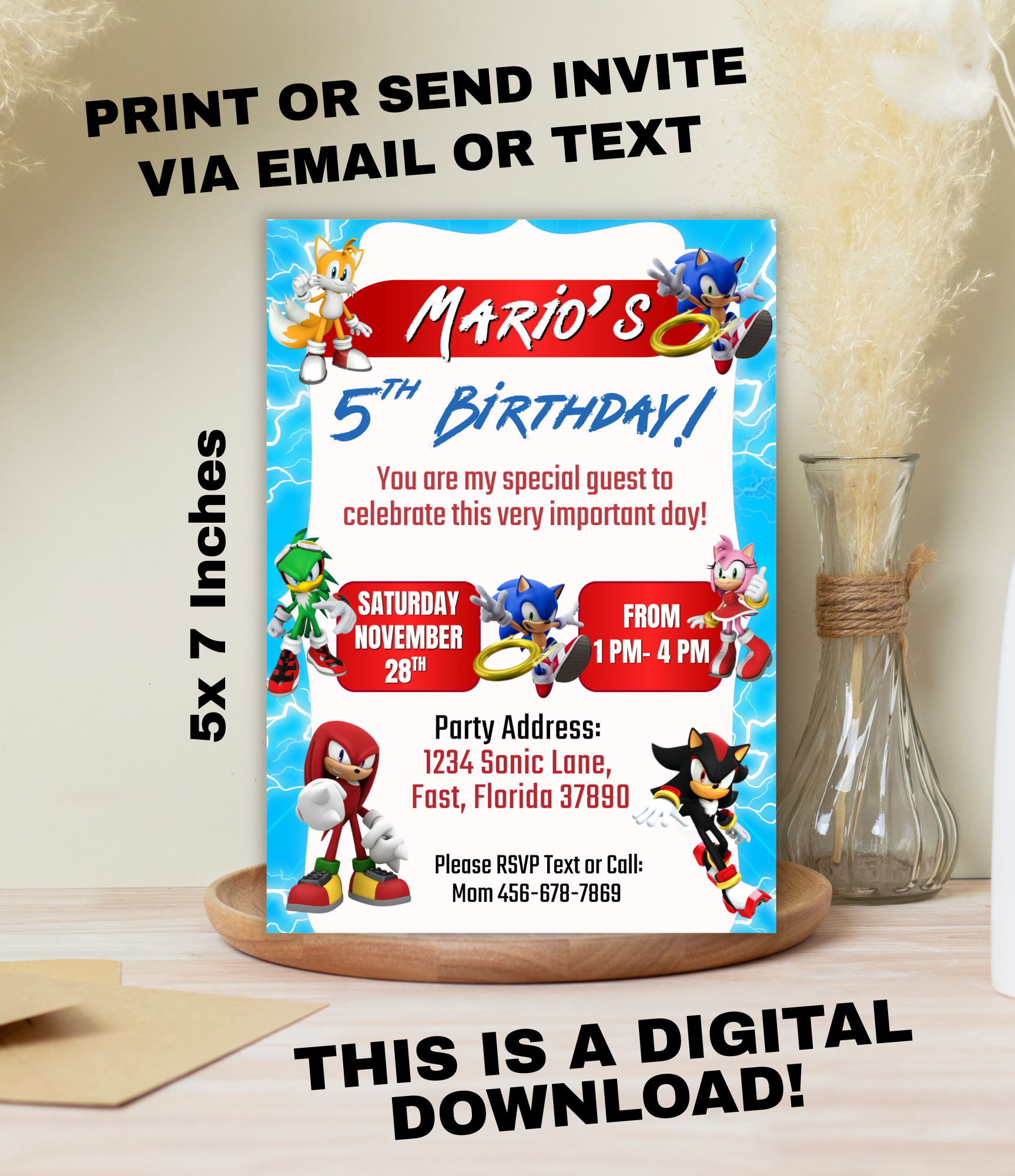 Sonic Birthday Invitation for Boys | Personalized Sonic Party Invite | Editable Canva Template or Custom Digital Invitation